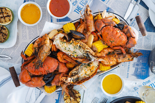Delicious seafood platter with crab and shrimp