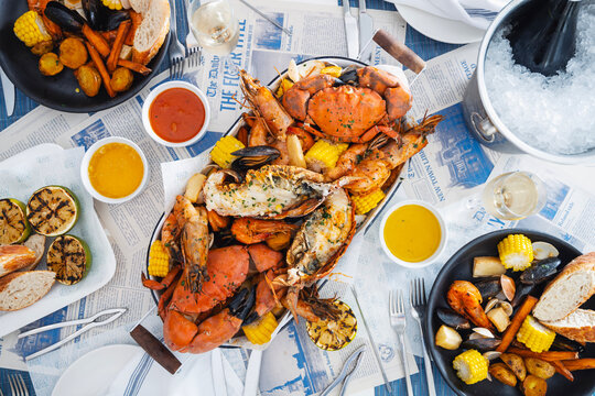 Gourmet seafood platter with crab and shrimp