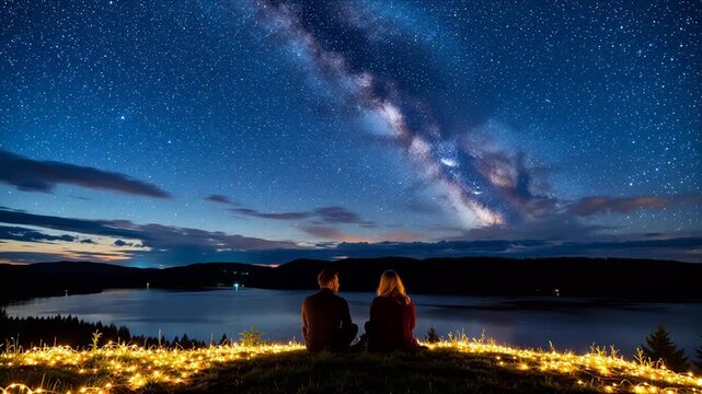 Two people watching the Milky Way