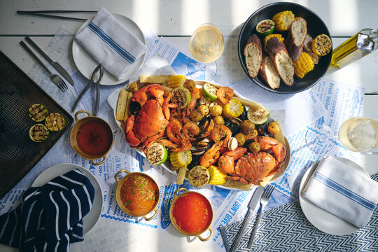 Coastal seafood feast with crab and shrimp platter