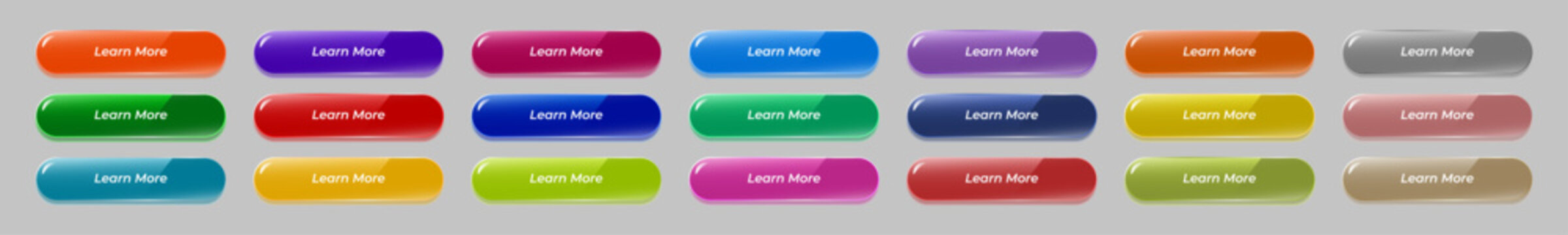 Glossy 3D Glass UI Web Buttons Set with Colorful Gradient Styles, Editable AI file