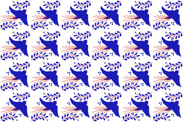 Fototapeta premium Mexican Talavera With Bird And Flower. Traditional Puebla Pattern From Mexico. 