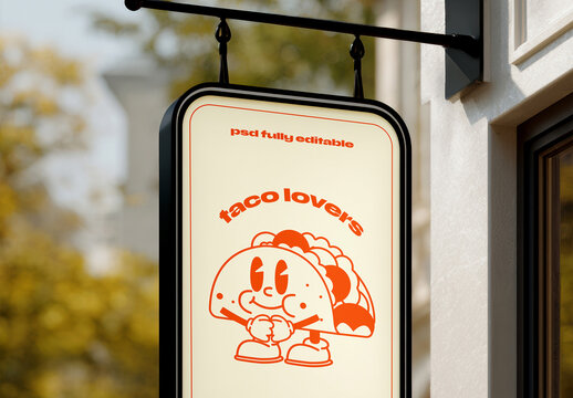 Hanging Store Signboard Mockup on Building Facade