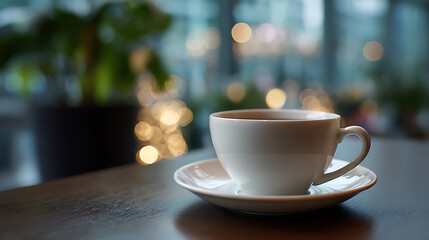 Obraz premium A cup of coffee on a saucer on the table