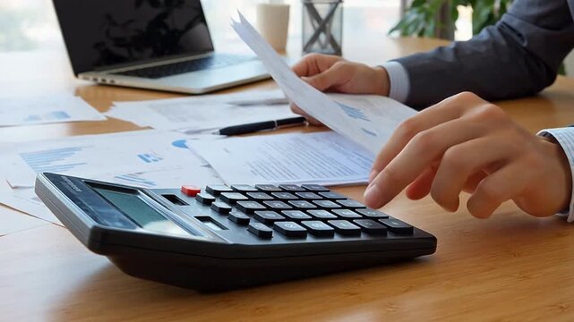 Person working with documents and calculator