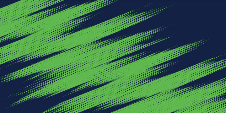 high-energy abstract background featuring aggressive diagonal brush strokes in lime green, textured with a retro halftone dot pattern over a dark navy blue bas