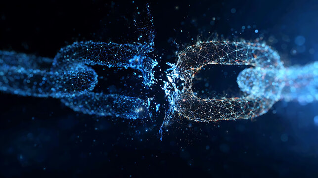 A broken chain symbolizing disruption and transformation. The image captures the concept of breaking free from constraints and embracing change