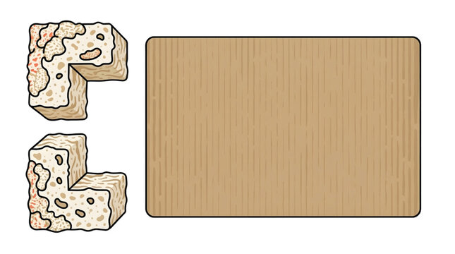 Assortment of L-shaped Nougat or Sweet Blocks and Wood Texture Background, Isolated on Transparent Background