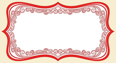 Ornate Red Label with Floral Pattern on Beige Background