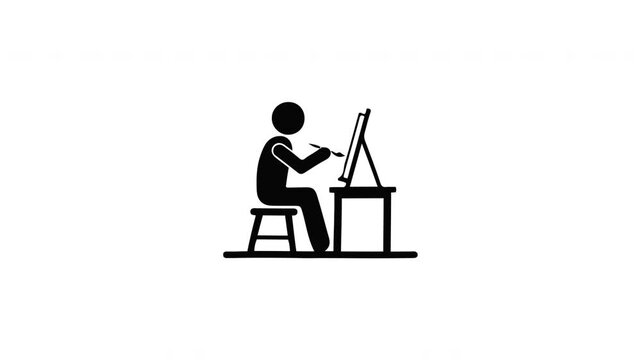 Artist Painting on Canvas Silhouette Animation Loop, Creative Drawing Motion Graphic Icon