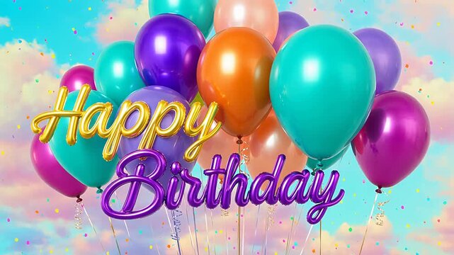 Colorful birthday balloons with confetti