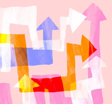 Colorful arrows on pink background with flowing harmony