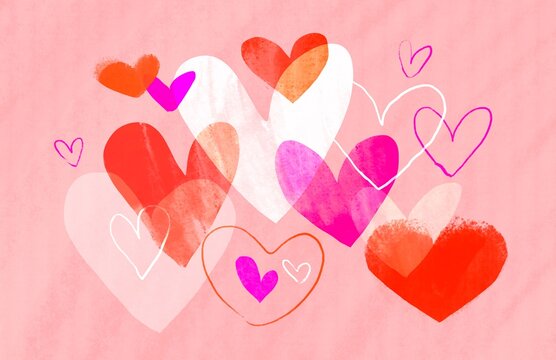 Vibrant abstract hearts in harmonious pink and red hues