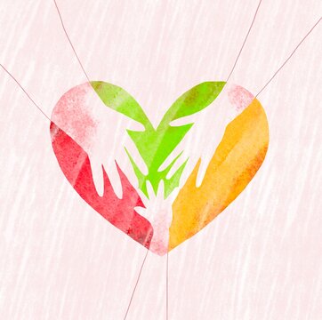 Colorful abstract hands forming a heart shape