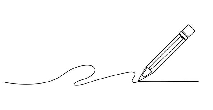 Animate Pencil with continuous one single line drawing isolated on white background. Line art animation, Pencil Line Icon, Animated self drawing of single continuous line drawing shape of a pencil.