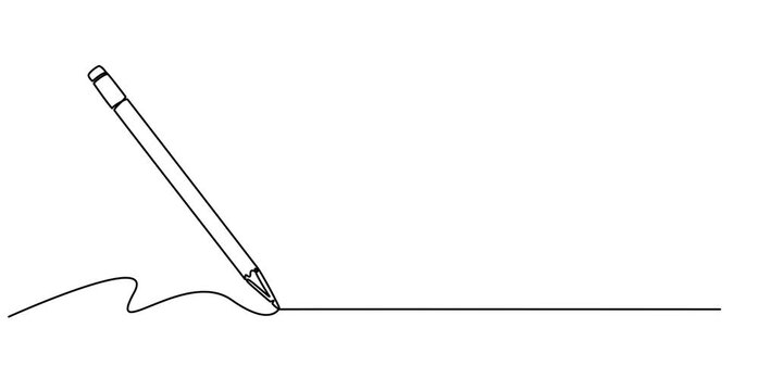 Animate Pencil with continuous one single line drawing isolated on white background. Line art animation, Pencil Line Icon, Animated self drawing of single continuous line drawing shape of a pencil.