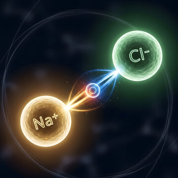 Sodium and Chlorine ions forming an ionic bond.