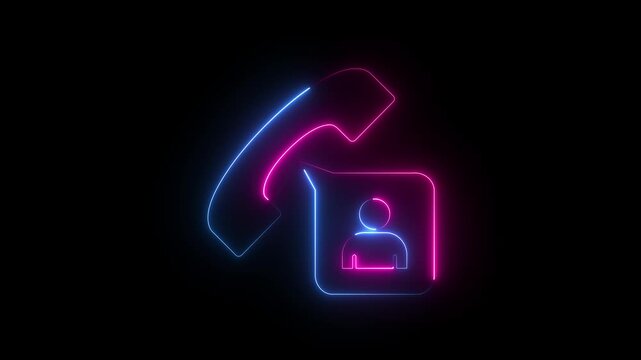 Neon Contact Phone icon with User Profile on Dark Background &ndash; Customer Support Communication Symbol.