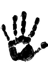 Formato PNG, huella mano de mujer con tinta negra y fondo transparente.