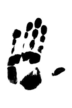 Formato PNG, huella mano de mujer con tinta negra y fondo transparente.