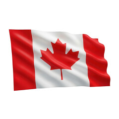 Canadian flag with red maple leaf on white background waving