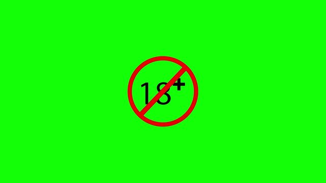 Bright green background with a red prohibition sign over &ldquo;18+&rdquo;, indicating age restriction or adults-only content; simple flat graphic with copy space.
