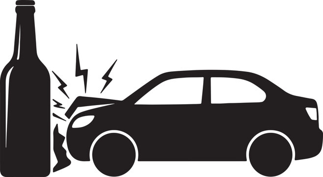 Black and white of a car crash with a broken beer bottle also transparent background broken glass accident