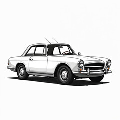 Naklejka premium White vintage coupe car illustrated with simple line art. Minimalist retro automobile graphic. Classic vehicle design, perfect for automotive articles.
