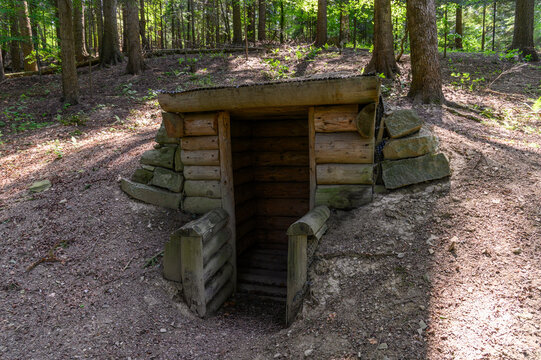 Reconstructed ww2 partisan hideout bunker in nature, Slovakia
