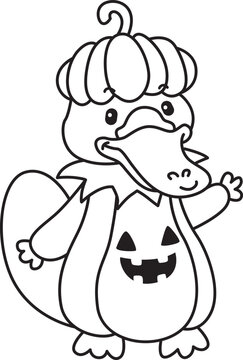 Cute set of platypus sticker with halloween activity. Platypus 