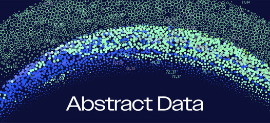 Colorful vector wave of gradient particles with numbers on dark background. Conceptual vector illustration for abstract data and particle visualization themes.