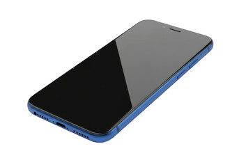 Smartphone with black and gray screen on blue body isolated on transparent background