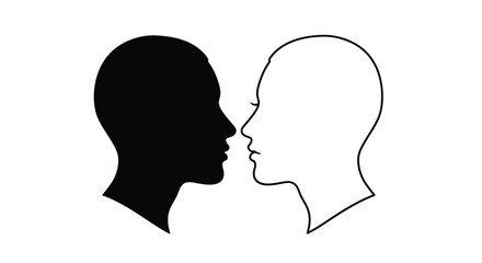 Two human heads in profile one dark and one light silhouette