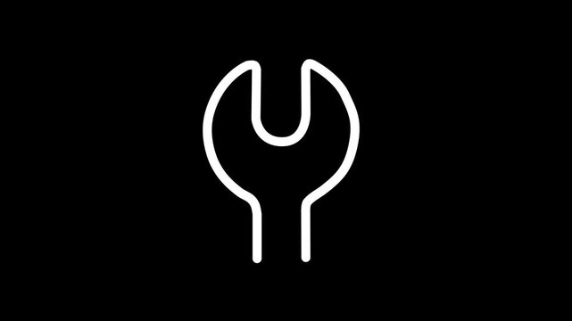 Simple line art icon of a wrench, representing tools animation