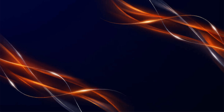 An abstract background of glowing orange flame lines and smoke creates a dynamic fractal motion wave pattern with a light energy effect on a black backdrop design