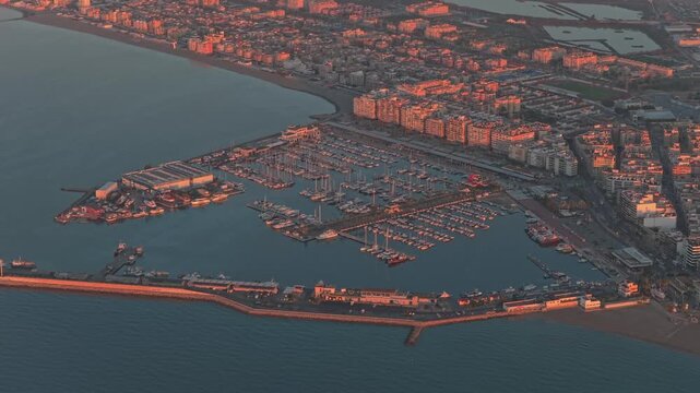 Aerial view of santa pola marina at sunrise in spain