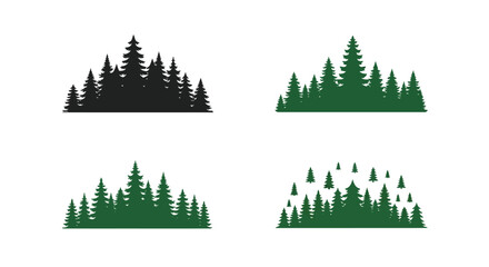 Four arrangements of coniferous trees displayed as a graphic silhouette © Lhvect02