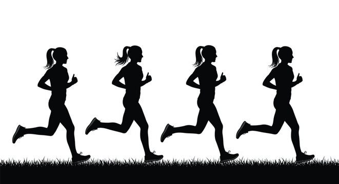 Four women running in a sequence depicted as a silhouette