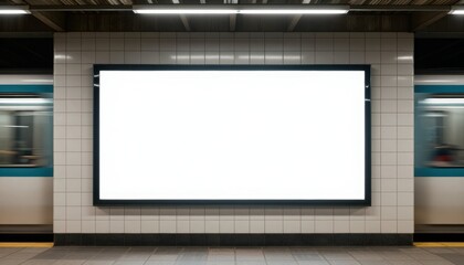 Fototapeta premium Dynamic subway station advertising space urban transit hub digital display busy environment eye-level view marketing concept