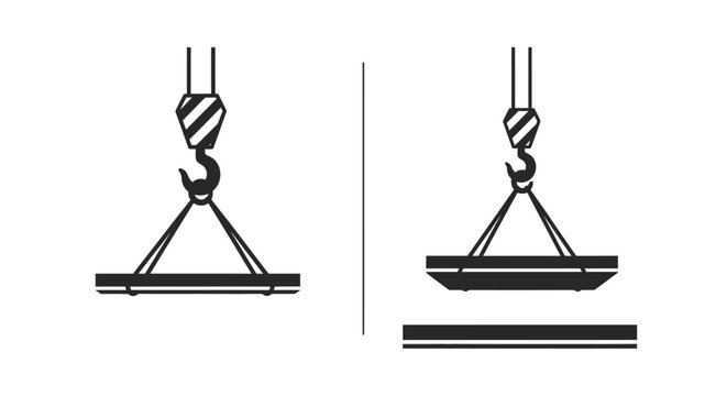 Industrial crane hook lifting metal plate diagrams a bold silhouette