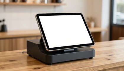 Fototapeta premium Enhancing customer experience with a modern point of sale system for retail business featuring digital displays in a clean environment for effective product showcase