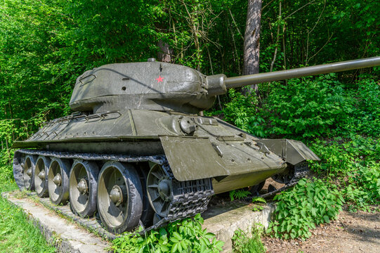 Preserved T-34 Tank in a Green Forest, Dukla, Slovakia