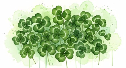 Green clover leaves, four-leaf clover, lucky plant, natural symbol