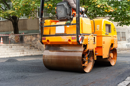 Diesel asphalt roller ready for work