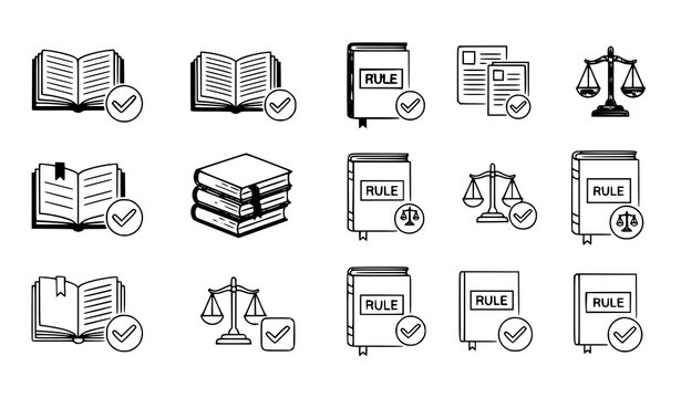 Legal rule book icon set law handbook regulation symbols vector illustration