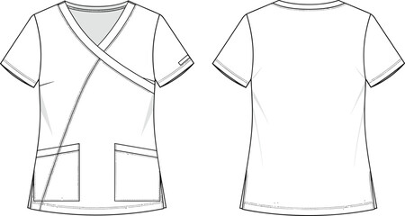 Fototapeta premium White medical scrubs front and back views with pockets and stitching details nurse uniform doctor clothes