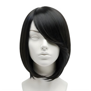 Black short straight wig on mannequin head