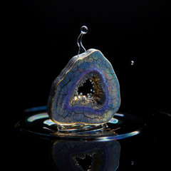 Fototapeta premium Agate stone with water droplet on black background 