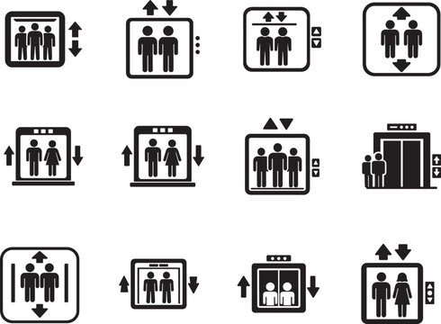 Elevator lift icon set vector illustration for website, logo, app, template and ui design usage.