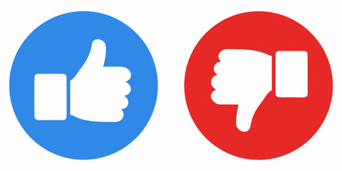 A blue thumbs up and a red thumbs down icon on a white background © Roni